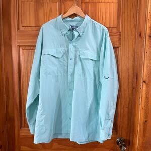 Men's Worldwide Sportsman's Baby Blue Long Sleeve Fishing Shirt Size XL